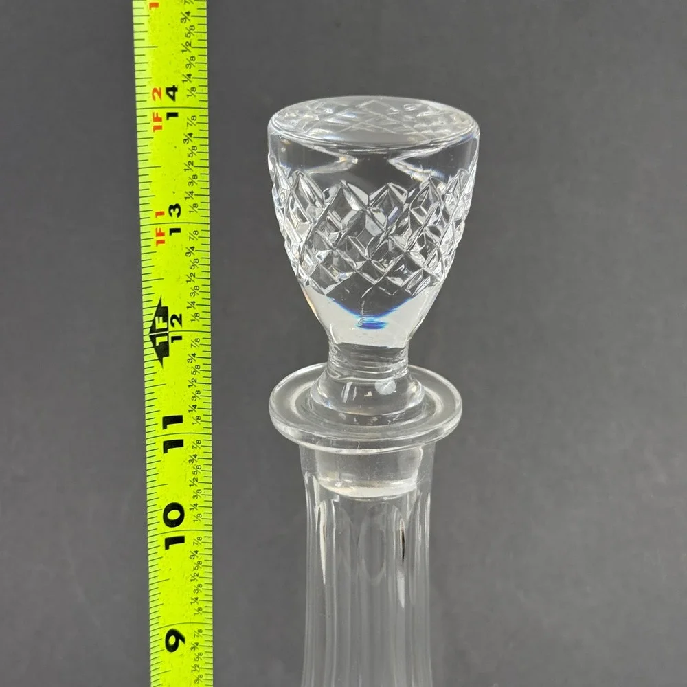 Vintage Pressed Glass Decanter with Stopper Diamond Pattern Star Base 13.5